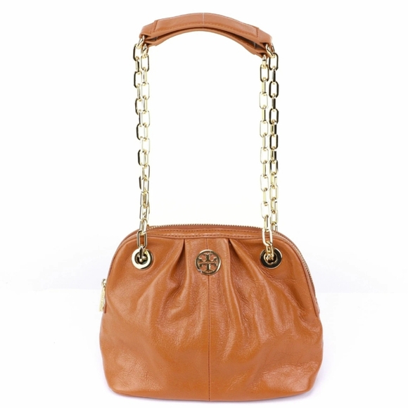 Tory Burch Crinkle Leather 2 Way Crossbody Bag w Chain in Royal Tan - Picture 1 of 9